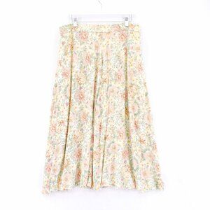 Liz Claiborne Sport Floral Flare Skirt Belt Loops Rayon Tan Pink Small 34 /‎ 34